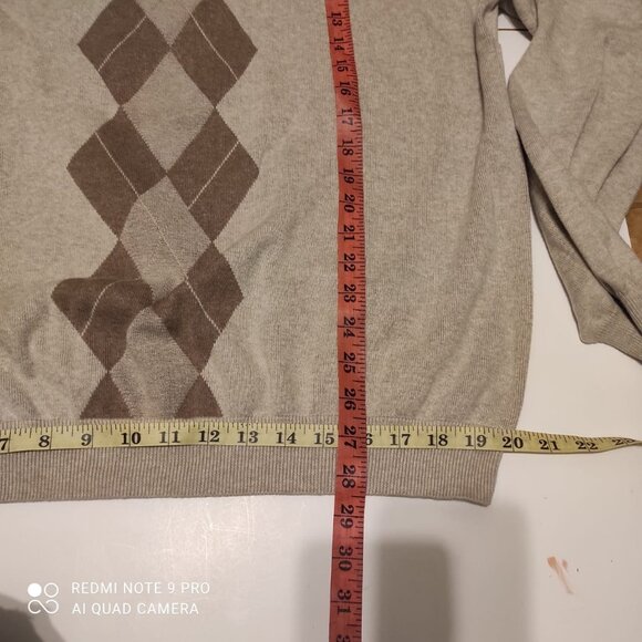 Perry Ellis Mens Argyle Sweater XL Beige & Brown Cotton Blend Crewneck - Picture 5 of 9
